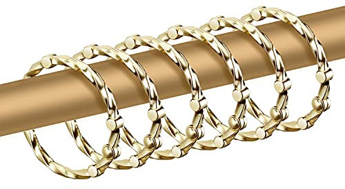 CHICTIE Goldene Duschvorhangringe, Messing, rostfrei, dekorative Duschhaken für Badezimmer Duschvorhangstangen, Set von 12 Premium Metall Duschringe Aufhänger HK5# Kreis Ring Design