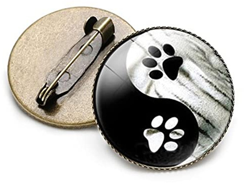 Broches Yin Yang Noir Blanc Tai Chi Papillon Dragon Chat Motif Broche Ronde Verre Cristal Gemme Métal Broches