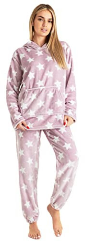 CityComfort Set Pigiama Donna Invernale in Pile, Pigiami con Cappuccio, 2 Pz Abbigliamento da Casa, Regalo Donna Adolescenti (Stella Rosa,S)