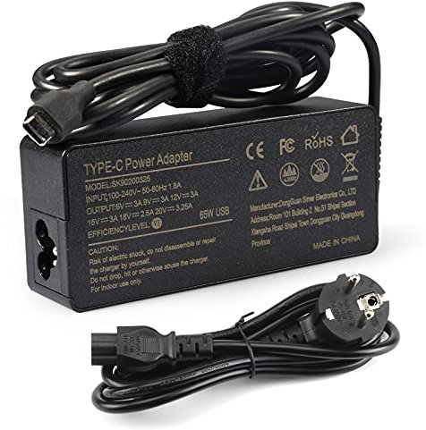 Fuente de alimentación de 65 W para cargador Lenovo USB C ThinkPad Yoga Chromebook Ordenador Portátil, Lenovo E14 E15 C330 C930 C940 T480 T480s T580s 100e 300e 500e Cargador L. enovo Type C