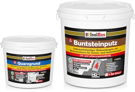 Isolbau - Buntsteinputz für Außen und Innen (Weiss, Anthrazit/Graphit) 20 kg - BP33 Mosaikputz Dekorationsputz Frostsicher, Wasserfest, Stoßfest - mit Quarzgrund 4 kg