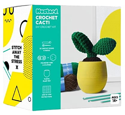 mustard DIY Crochet Kit Cactus Crochet - Yarn, Stuffing, Crochet Hooks, Needle, Plant Pot