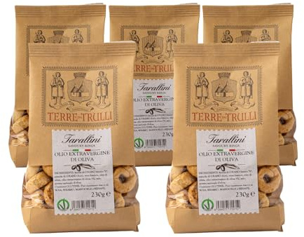 Terre Dei Trulli Tarallini Pugliesi con olio Extravergine D'oliva - 5 Confezioni Da 230g | Taralli Artigianali Per Uno Snack Veloce E Gustoso | Snack Salati Per Un Aperi Snack Genuino