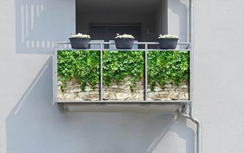 Wallario Balkonverkleidung, Sichtschutz, Windschutz, Meterware nach Maß mit vormontierten Ösen - Motiv Steinmauer und grünen Pflanzen (Grundpreis: 29,95Eur/m)