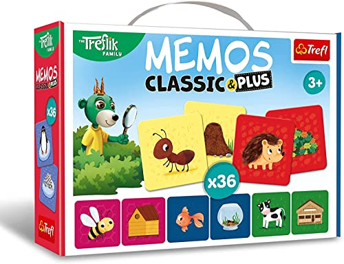 Trefl - Memos Classic & Plus, Tiere und ihre Häuser - Familie Treflik, Lernspiel für Kleinkinder, Bilderpaare finden, verschiedene Variationen von Spaß, Shuffleboard