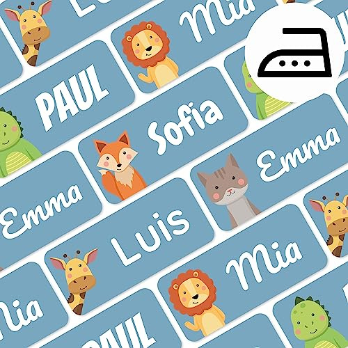 melu kids® Iron on Name Labels for Clothes (120 Pieces) - Personalised Kids Name Tags for Clothing and School Uniform - Washable to 60° (Blue)