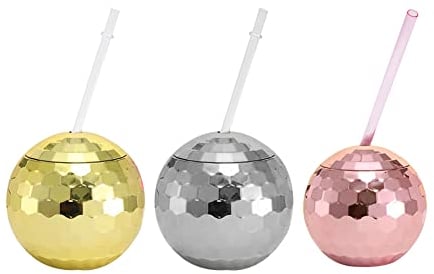600ML Disco Ball Cup, 3/4PCS Disco Mirror Ball Cups Cocktail Cup with Straw KTV Nightclub Party Wine Glass Drinking Juices Mug Bar Party Tools for Theme Parties Travelling Nightclub Bar
