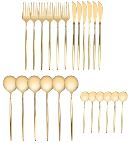Juego de 24 cuchillos dorados para carne Cubiertos de oro Juego de cubiertos de acero inoxidable de primera calidad Cubiertos duraderos para el hogar, cocina, fiesta, boda, cena
