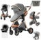 Prokoke Passeggino Trio, Trio Passeggino Neonati con Due Modi Reversibili per Spingere, Passeggino 3 in 1 con Una Lega di Alluminio a Cornice, Trio con Design Pieghevole in Un Clic (225 Grey)