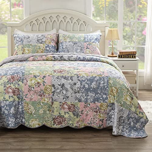 Greenland Home Emma Bettwäsche-Set im Vintage-Stil, 3-teilig, für Doppelbett/Queensize-Bett, Grau