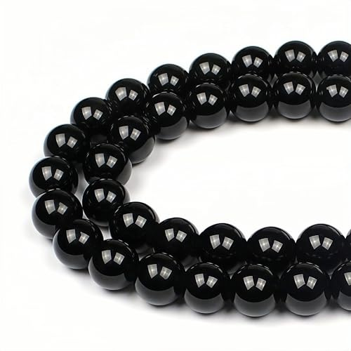 MJDCB Natural Round Stone Beads 14mm Obsidian Loose Gemstone Beads for Jewelry Making Bracelet Necklace 25pcs