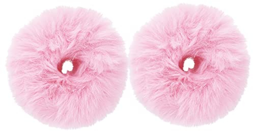 WLLHYF Packung mit 2 Kunstpelz-Haarbändern Hair Bobbles Scrunchies Flauschiger Haarstrang Pompom Ball Elastische Gummibänder Handgelenkband Pferdeschwanzhalter Haarschmuck für Frauen Mädchen