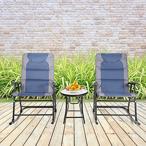GIANTEX Schaukelstuhl Set klappbar, Balkonmöbel Set 3 teilig mit 1 Couchtisch & 2 Schaukelstühle, Bistro-Set Gartenliege Liegestuhl Outdoor, Balkon Set 2 Personen für Balkon Garten (Blau)