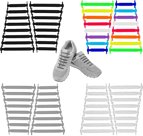 Rairsky 4 Paia No Tie Lacci per Scarpe Elastici, Lacci Elastici per Scarpe per Bambini e Adulti, Impermeabile Lacci in Silicone Senza Nodo Stringhe Elastiche Lacci per Scarpe Sportive Scarpe Casual
