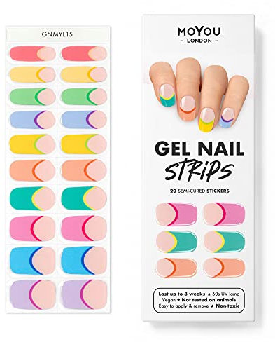 MOYOU LONDON Halbgehärtete UV Gel Strips - 20 Stück - Gel-Nagelfolien UV Härtend für Maniküre in Salonqualität - Tipsy Rainbow
