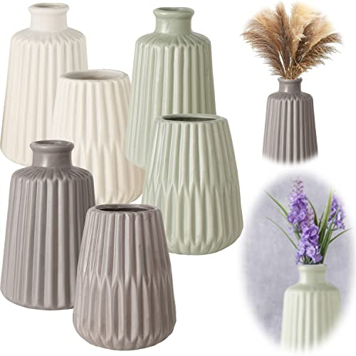LS-LebenStil Exklusive Blumenvase Oslo 2´er Set Creme Braun 18x9cm Keramik Nordic Tisch-Vase Pampasgras Keramikvase für Wohnzimmer Schlafzimmer Esstisch Boho Nordic skandinavischer Stil