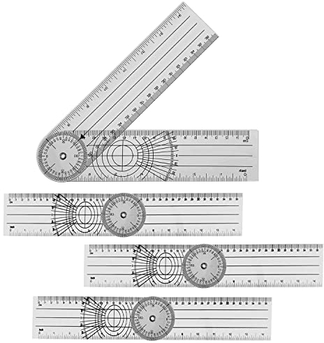 OMIGA 4 Pezzi Goniometro Ortopedico Olonna Vertebrale Angolo Righello Girevoli Strumento di Misurazione Dellangolo 360°Trasparenti Plastica per Famiglia Corpo Ginocchio Giunto Misurazione