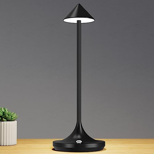 bravzurg LED Tischlampe Kabellos Akku, 6000mAh Batterie, Moderne Elegante Aluminium Tischleuchte, 3 Farbtemperatur, Tischlampen Aufladbar Dimmbar für Outdoor Nachttisch Restaurant Esstisch - Schwarz