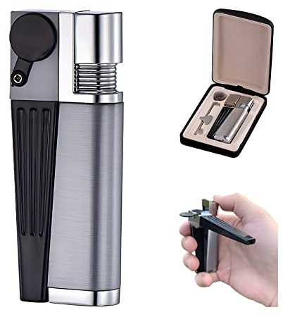 Tragbares Hitter-Feuerzeug, 2-in-1-Set, Metallfeuerzeug Mit Rohr, Faltbares Tragbares Feuerzeug Mit Offener Flamme, Herren-Gadget Für Camping, Grillküche (Silber Stil B)