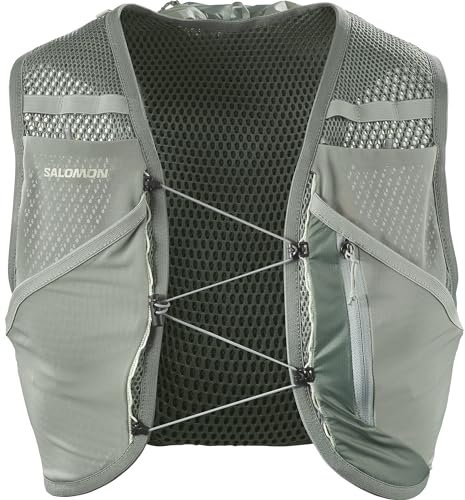 Salomon Active Skin 8 No Flasks Unisex-Hydrationsweste Trail running Wandern MTB, Kompatibel mit weichen Trinkflaschen (nicht enthalten), Einfache Flüssigkeitszufuhr, Präzise Passform, Grün, S