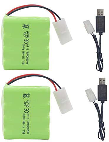 ZYGY 2PCS AA 9.6V 2800mAh Batterie RC avec Tamiya Plug avec câble de Charge USB pour Toy Tank Engineering Department Camion Semi - remorque à Plat RC télécommande Voiture Nimh Batterie Haute capacité