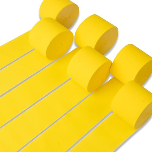 PartyWoo Yellow Crepe Paper Streamers 6pcs 492ft Pack of Yellow Crepe Paper Streamers for Easter Baby Shower Engagement Wedding Sunflower Graduation Bee Summer Luau Theme Birthday Party Decorations