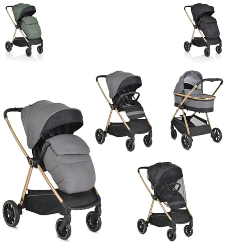Cangaroo Kinderwagen 2 in 1 Hydra Babywanne Sportsitz Fußabdeckung Moskitonetz grau