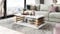 DC-3 Couchtisch Weiß Hochglanz/Eiche Gold 120x60cm mit Ablage modern stabil vielseitig Wohnzimmertisch Beistelltisch Sofatisch Zeitloses Design platzsparend robust Wohnzimmer ohne Rollen