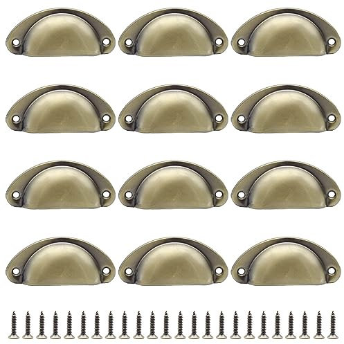 Hocansen 12 PCS Shell Cup Handles 81mm Metal Drawer Pull Handles Bronze Shell Shape Handle Knobs Semicircle Cup Handle with Screws use for Wardrobe, Cupboard and Drawer (Bronze/LS-BK)