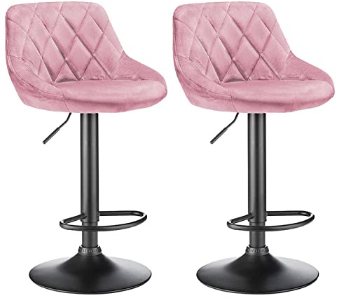 homewell Barhocker 2er Set, Polsterstuhl Tresenhocker, Drehbare Barstuhl Höhenverstellbar 85-105cm Samtsitz, Metall Barstuhl Basis mit Fußstütze (2, Rosa)