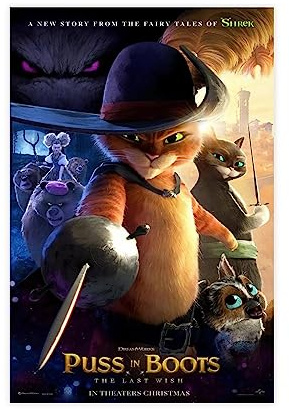 EMIGOS Filmposter Puss in Boots The Last Wish, Leinwand-Poster, Wandkunst, Dekor, Bild, Gemälde für Wohnzimmer, Schlafzimmer, Dekoration, ungerahmt, 30 x 45 cm