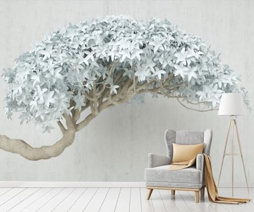 3D-Panorama-Tapete, Seide, 200 x 150 cm, ein großer blauer Baum, große Wandpflanzen, modern, minimalistisch, für Wohnzimmer, Erwachsene, Kinderzimmer, Dekoration
