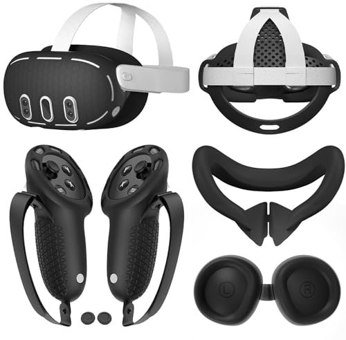 Fiorky 6 pièces Accessoires en Silicone VR shll Couverture contrôleur poignée Couverture Visage Couverture lentille Protecteur Joystick couvertures pour Meta/Oculu Quest 3