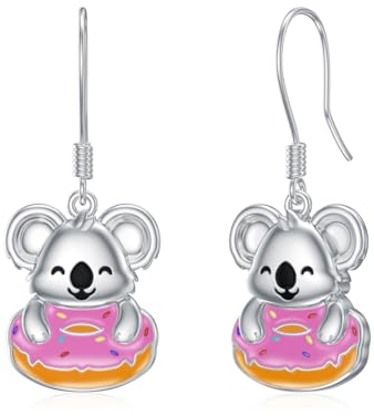 Koala Ohrringe 925 Sterling Silber Donut Hängend Schmuck Geschenke für Damen Mädchen