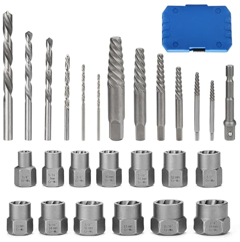 Drado 26pcs Set di Bussole di Estrazione, Estrattori di bulloni antifurto per la Rimozione di Dadi Spezzati, Set di Estrattori di Viti Danneggiate (8-19mm)