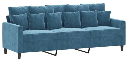 vidaXL Sofa 3-Sitzer, Loungesofa Couch mit Armlehnen Rückenkissen, Wohnzimmersofa Designsofa mit Metallgestell, Sitzmöbel Dreisitzer, Blau Samt