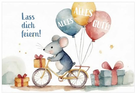 Kartenkaufrausch Süße Geburtstagskarte für kleine und große Kinder mit Maus auf Fahrrad: Lass Dich feiern!
