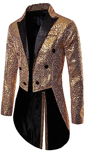 Modaworld Glitzer Sakko Herren Sakko Party Slim Fit Blazer Glitzer Frack Pailletten Gold Anzugjacke Zirkus Kostüm Vintage Paillette Sakko