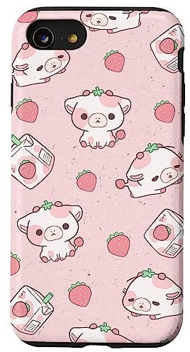 iPhone SE (2020) / 7 / 8 Cute Pink Strawberry Cow Print Aesthetic Pattern Kawaii Case