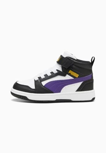 PUMA Puma Rebound V6 Mid AC+ PS, Scarpe da Ginnastica Unisex - Bambini e Ragazzi, Puma White Team Violet Puma Black, 33 EU