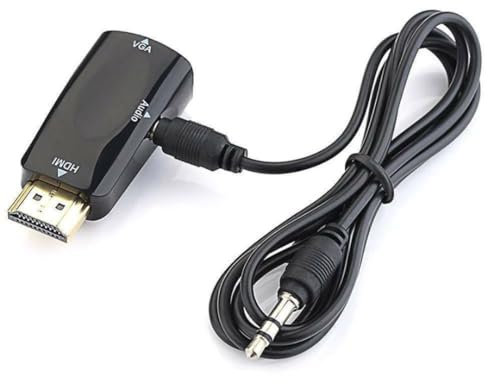 HDMI to VGA adapter with 3.5mm audio cable-3.5 mm Audio Jack Cable Compatible Monitor/Laptop/Computer/PC/Projector/HDTV/and More-HDMIMale-VGA Female(Black)