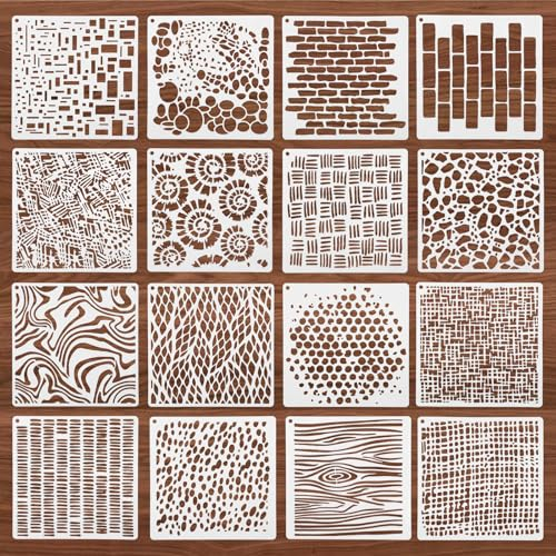 Molain 16 Stück Malerei Schablonen, Schablonen Textilgestaltung, Journal Planer Schablonen Kunststoff Wiederverwendbares für Scrapbooking, Kekse Fliesen Möbel Wand Boden Dekoration DIY(Stil B)
