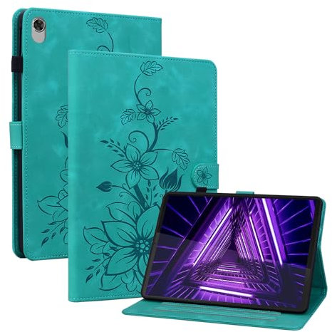 Rosbtib Coque pour Lenovo Tab M10 FHD Plus (TB-X606F TB-X606X) / K10 (TB-X6C6L), Multi-Angles de Visualisation Housse de Protection en Similicuir avec Porte-Carte Couverture Motif Lys, Vert