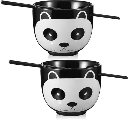 Nitial 2 Pack Ramen Noodle Bowls with Chopsticks Cute Ramen Bowl Gift 4.92 Inch Japanese Ceramic Ramen Noodle Bowl for Ramen Lover Funny Gift (Panda)