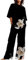 Damen Schlafanzug -Outfits für Damen, 2-teiliges Set aus Baumwollleinen, übergroße T-Shirts und gerade geschnittene Hose, Trainingsanzug in Übergröße Pyjamas Damen Set Schlafanzug Damen (Black, XL)