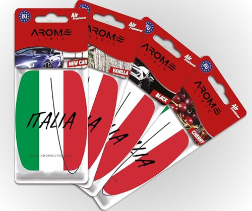Italienischer Duftbaum Probierset – Frischer Duft für Auto, Büro und Zuhause Duftanhänger 4-er Pack Duftbaum in den Düften New Car, Black ice, Vanilla, Cherry
