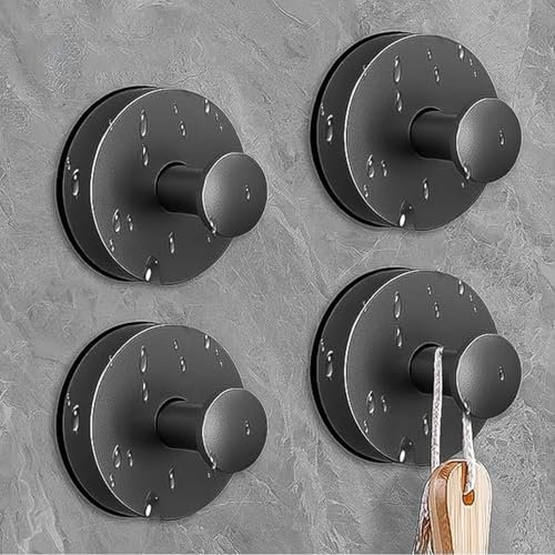 MANICAF Handtuchhalter ohne Bohren im 4er Set - Saugnapf Haken - Schwarze Haken mit Saugnapf, Wandhaken Edelstahl, Extra-stark als Handtuchhaken für Küche und Bad