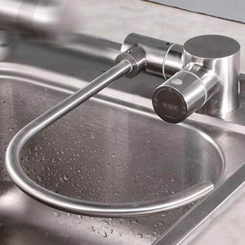 XSDSM Grifo Cocina Abatible Osmosis Doble, Grifo de Agua Potable Fregadero de Cocina, Grifo Con Cuello de Cisne, Giratorio 360°, Acero Inoxidable 1/4 '',Color Cepillado
