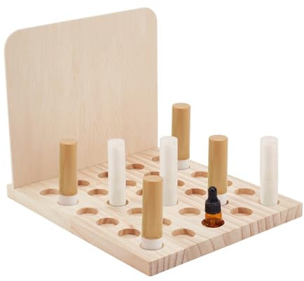 PH PandaHall Porta Rossetto In Legno, 30 slot Rustico Balsamo per Labbra Espositore Organizer per Trucco Custodia per Cosmetici Rack di Stoccaggio Adatto per Rossetto 10 ml Olio Essenziale Rullo