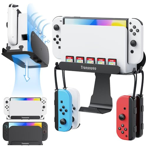 TRANSNOVO Supporto da Parete Compatible con Nintendo Switch 2 / OLED / Dock, con 5 Slot per Cartucce, 4 Supporti per Joycon, Gancio Controller Pro, Design Salvaspazio, Facile da Installare